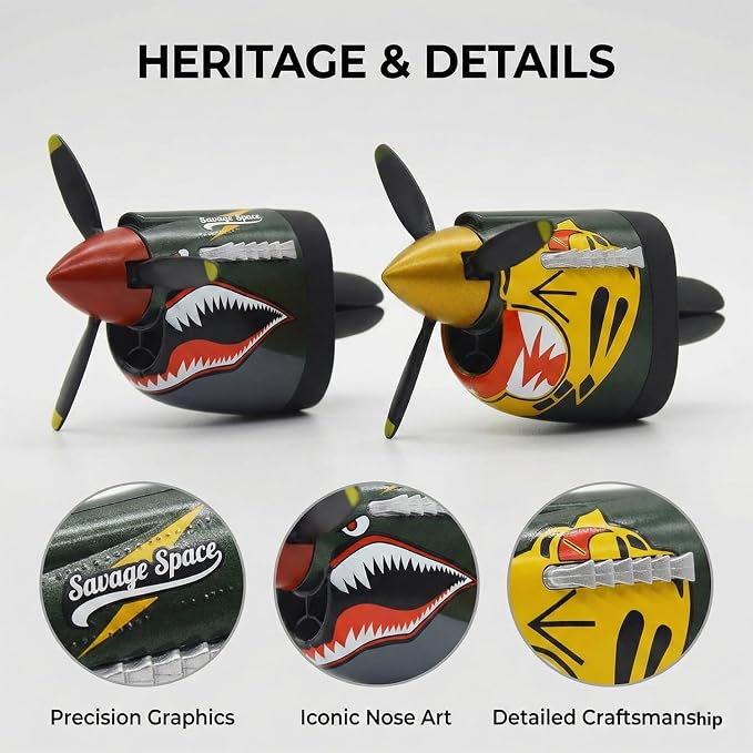 2PCS P-40 Warhawk Car Air Freshener with Spinning Propeller, Airplane Vent Clip Car Diffuser, Shark Mouth Dashboard Decor for Men, WWII Aviation Car Gif(style-A-2PCS)