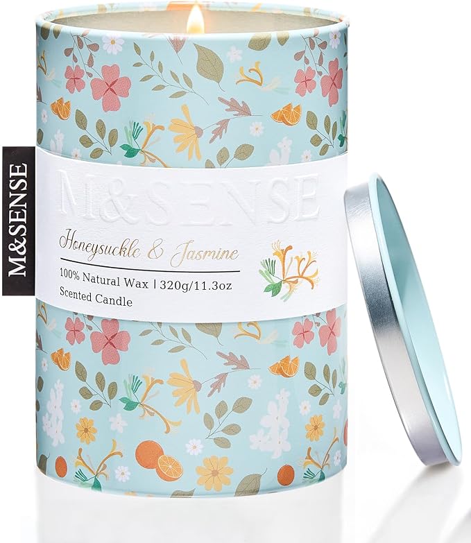 M&SENSE Spring Candle 11.3 oz,Honeysuckle Jasmine Scented Candle, Non-Toxin Soy Wax for Home Scented, Floral Candles for Women, Up to 70 Hours Burning Long-Lasting Fragrance