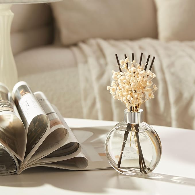 Flower Reed Diffuser Set 5.07oz Clean Linen Scent Diffuser with Sticks Home Fragrance Reed Diffuser for Bathroom Shelf Decor