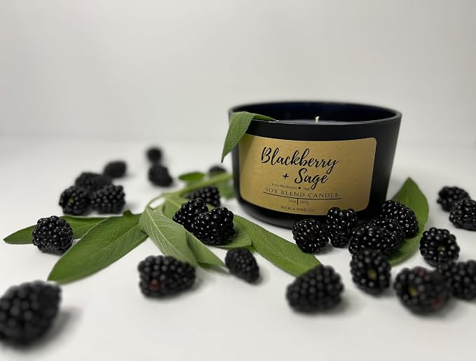 Wicks & Wine Soy Blend 3-Wick Cotton CORE Candle 14oz (BlackBerry Sage)