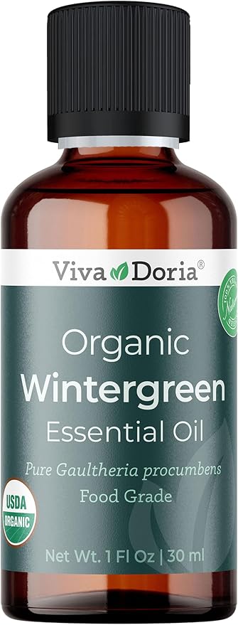 Viva Doria Wintergreen Essential Oil, USDA Certified Organic Wintergreen Oil, 100% Pure, Natural Essential Oil, Undiluted, for Aromatherapy | Food Grade, 30 mL (1 Fluid Ounce)