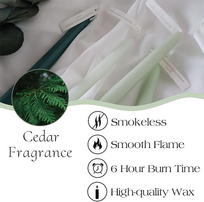 Scented Taper Candle Green Candlesticks - 10 Inch Smokeless Tapered Candles Colored Candle Sticks Dripless Candles Wax for Wedding Home Dinner Party,8D4PC-GREENGRA