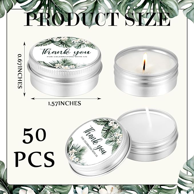 MTLEE 50 Pcs Wedding Candles Gift Favors for Guests 1 Oz Lavender Scented Soy Wax Aromatherapy Candle Favors for Bridal Shower Rustic Wedding Party Guests (Palm)