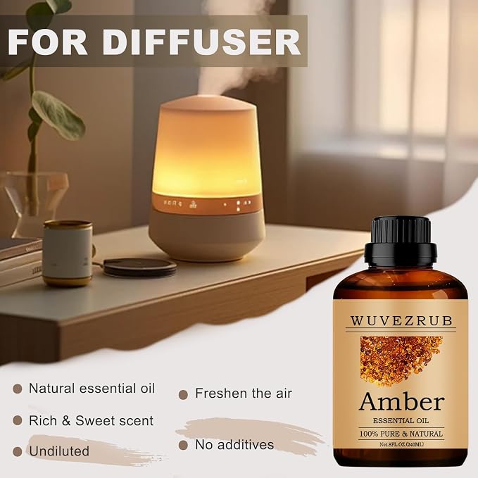 Amber Essential Oil - 240ML Pure and Natural for Aromatherapy Diffuser - 8 Fl Oz