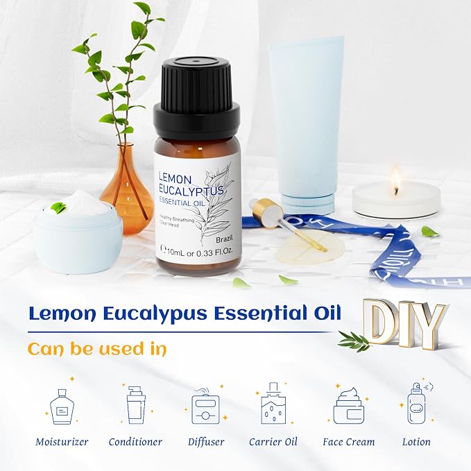 HIQILI Lemon Eucalyptus Oil, for Spary, Diffuser, Indoors, Outdoors, Garden, Yard,- 0.33 Fl Oz