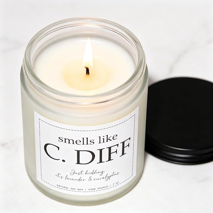 “Smells Like C.Diff” Candle, Nurse Gifts for Women, Nurse Practitioner Gifts for Women, Lavender & Eucalyptus, 100% Soy Wax, 7OZ