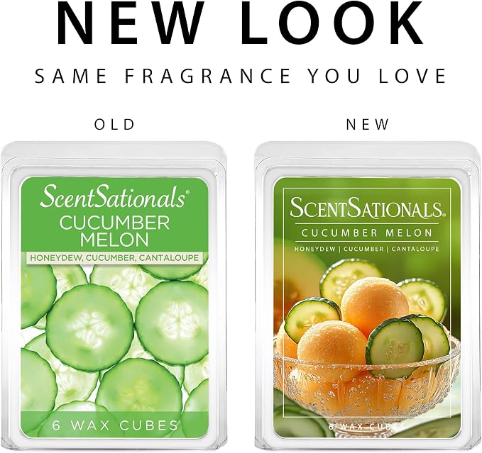 Scentsationals Wax Melts, Wax Cubes Strong Scent - Cucumber Melon - Long Lasting Scented Melts for Warmer, 10 oz (24-Cubes)