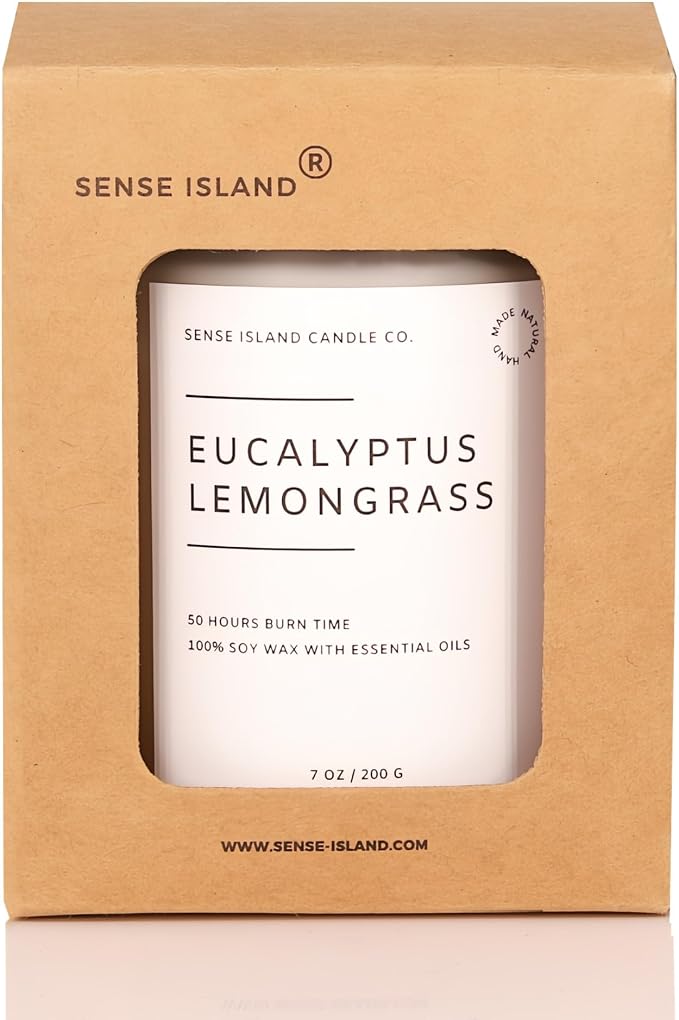 Eucalyptus Lemongrass Scented Candle with Citronella Essential Oil | Contains 6 Essential Oils | 50+ Hrs Long Lasting | Non-Toxic Soy Candle