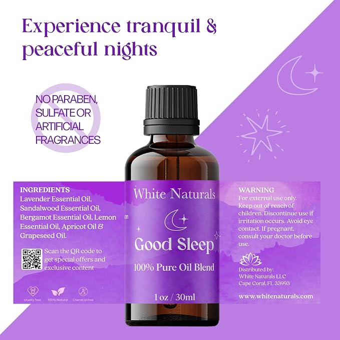 White Naturals Better Night Sleep Essential Oil Blend – Calming Aromatherapy Oil for Restful Nights & Relaxation, 100% Pure & Natural Essential Oils for Peaceful Sleep, 1oz