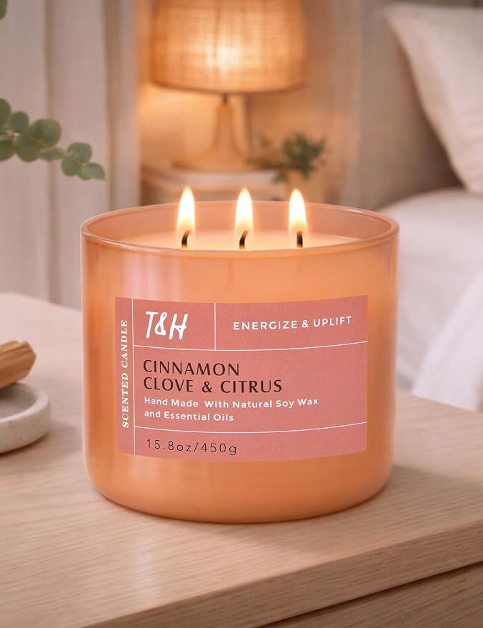 Cinnamon Clove Citrus 3-Wick Soy Candle | 15.8 oz Large Scented Candle for Home | Clean Burn Long Lasting | Spiced Lemon Lime Scent | Gift Ready