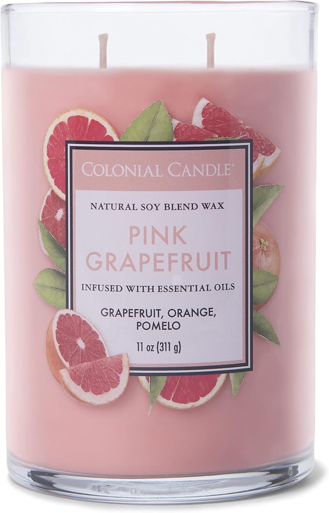 Colonial Candle Pink Grapefruit Scented Jar Candle, Classic Cylinders Collection, 2 Wick, Red, 11 oz - Up to 80 Hours Burn