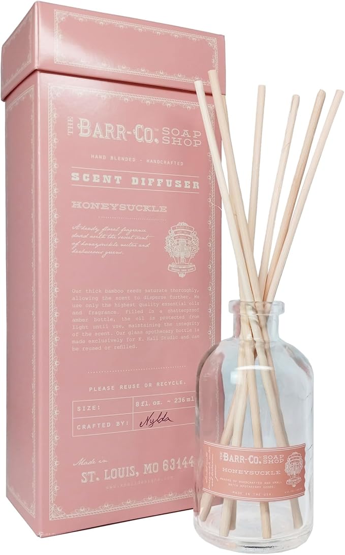 Barr-Co. Soap Shop Honeysuckle Scent Diffuser Kit, Sweet Floral Nectar Scent, Reed Diffuser for Home, Long Lasting Aroma Diffuser, Refillable, 8 fl oz
