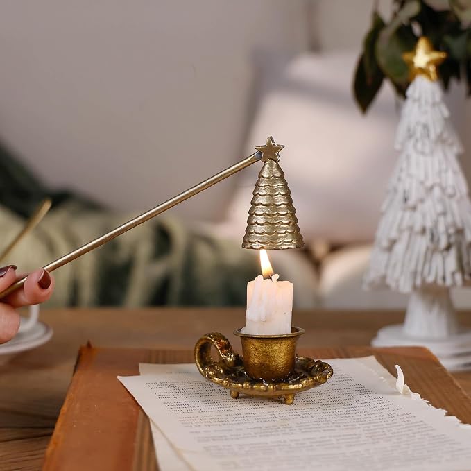 NIKKY HOME Candle Snuffer, Vintage Candle Extinguisher with Long Handle, Christmas Tree Shape Decorative Metal Wick Flame Snuffer Candle Accessory