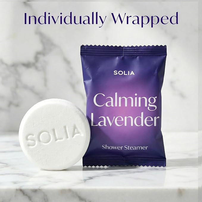 Solia Natural Lavender Shower Steamers - Patent-Pending - Real Essential Oil Lavender Tablets, Spa Steamers Aromatherapy, 7-Pack