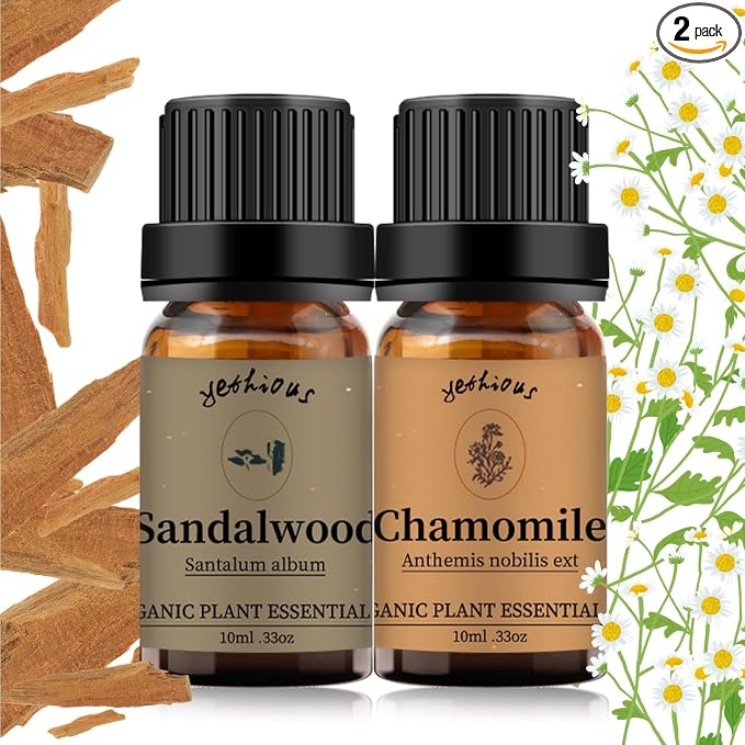 yethious Chamomile Sandalwood Essential Oil 100% Pure Organic Chamomile Essential Oil Set for Diffuser Aromatherapy Candle - 2 Pack 10ML