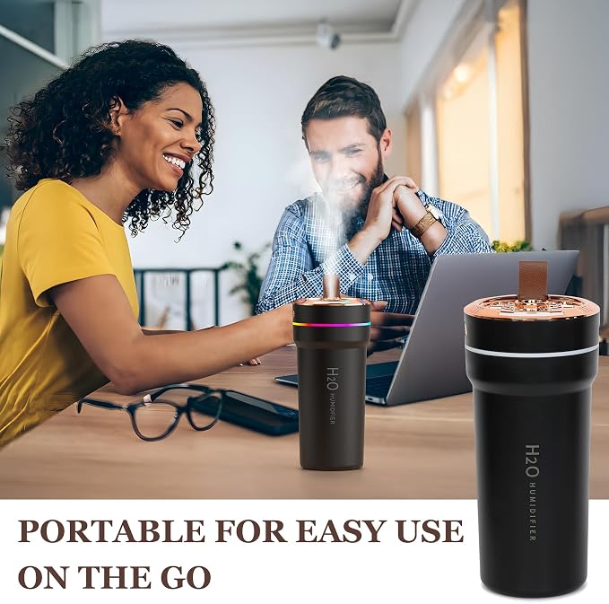 Car Diffuser Humidifier with Night Lights Portable 300mL USB Powered Cool Mist Auto Shut-Off Quiet Perfect for Car Home Office Bedroom (Black)