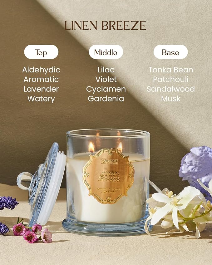 M&SENSE Linen Scented Soy Candle, 2 Wick 75H Clean Summer Fragrance | Non-toxic, Clean Refresh Scented Candles, Long-lasting Burn Housewarming Gift