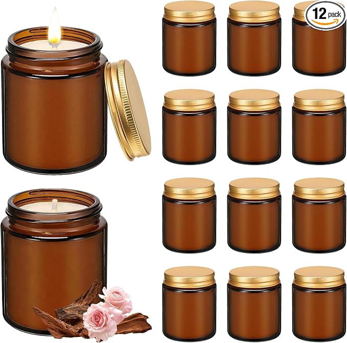 12 Pack 8 oz Rose Sandalwood Scented Soy Candles, Bulk Glass Jar Candles, Aromatherapy Candles for Home, Office, Wedding, Party & Gifts