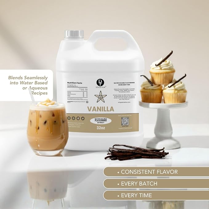 Dolce Flav Vanilla Flavoring 32 oz – Bulk Vanilla Extract for Ice Cream Manufacturing, Bakery & Foodservice