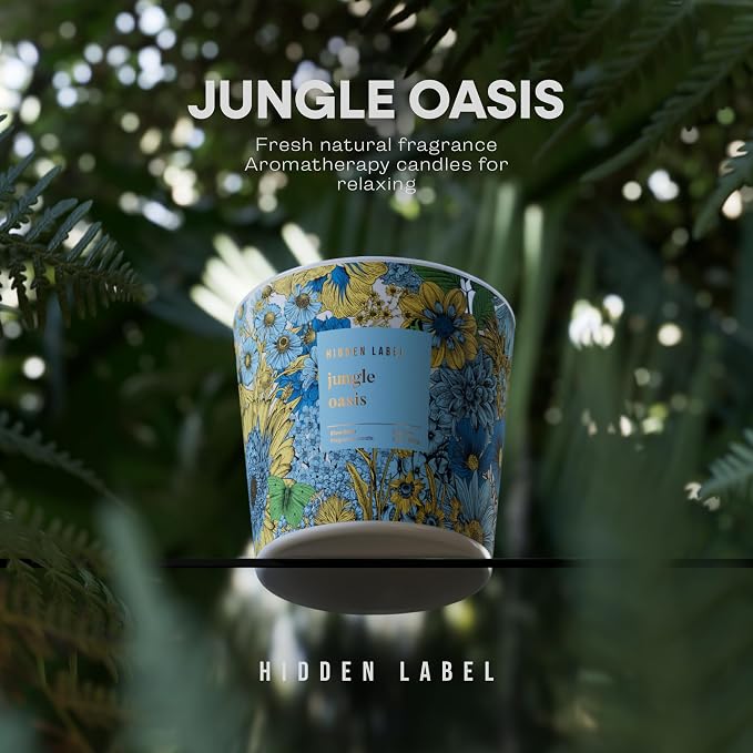 Hidden Label Jungle Oasis Candle, 30oz 3 Wick Large Soy Candle Non Toxic for Home, Scented Candles Aromatherapy Floral Decorative, 100H Relaxing Candles Gift