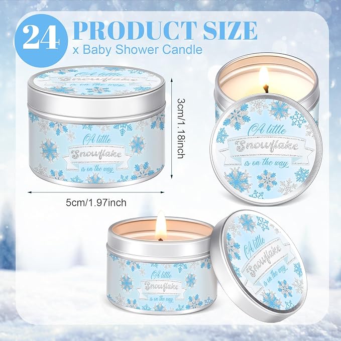 MTLEE 24 Pcs Snowflakes Baby Shower Party Favors Candles Lavender Scented Baby Shower Favors for Guests Rustic Tealights Candles Gender Reveal Return Gifts (1.2 oz, Blue)