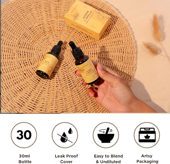 Folkulture Jasmine & Vanilla Essential Oil Blend | 30 ml - 1.01 Fl Oz Fragrance Oil | Premium Diffuser Oils for Humidifier, Diffuser for Relaxation, Calmness, Home Fragrance & House Warming Gifts