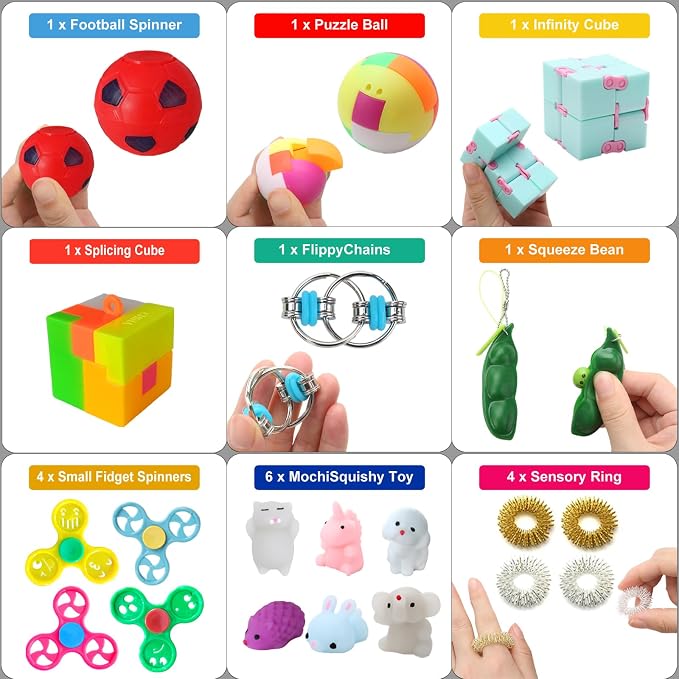 Fidget Simple Fidget Pack, 35pcs Fidget Toys Set with Popping Fidget Sensory Toys for Kids and Adults, Stress Relief Kit Gifts for Party Favors Classroom Prizes Easter Basket Stuffers Egg Fillers