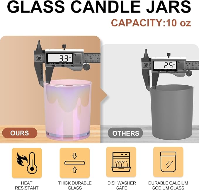 SHOWIN 10 OZ Thick Candle Jars for Making Candles 15 Pcs, Empty Jars with Wood Lids for Candle Making, Sample Container, Glitter Pink