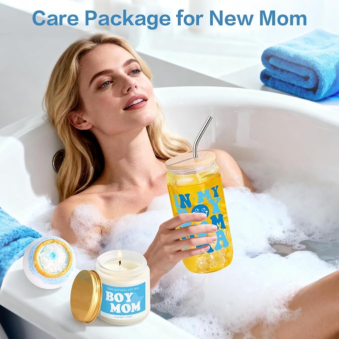 New Mom Care Package After Baby, New Mom Gifts & Baby Boy Gifts Essentials, After Birth Postpartum Gift for Expecting Moms, First Time Mothers Day Birthday Gift for Boy Mom