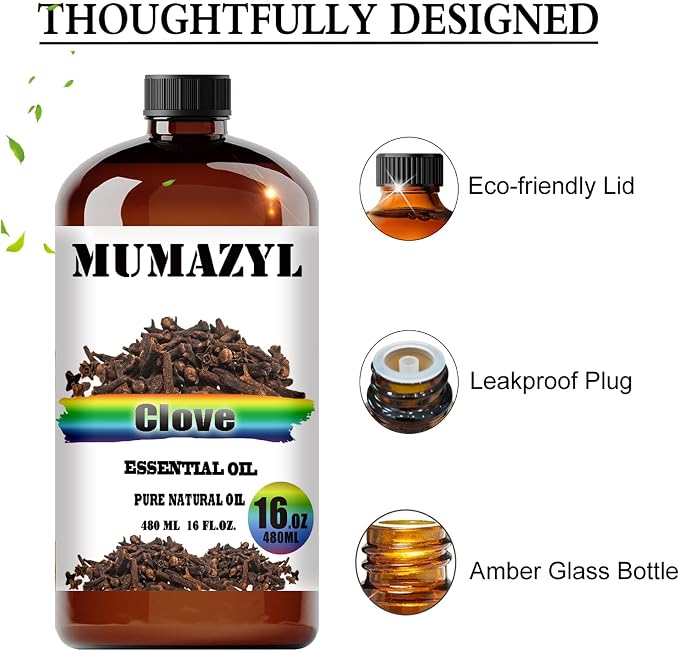 Clove Essential Oil, Clove Oil 16 Fl Oz 480ML for Diffuser Humidifier Yoga Cleaning DIY Candle Soap Making MUMAZYL Essential Oils