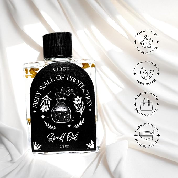 CIRCE Fiery Wall of Protection Spell Oil - for Security, Grounding & Boundaries- Add to Bath, Use in Rituals, Wear as Fragrance to Align w/Desires- Coconut Oil, Angelica Root & Black Pepper- 1/2oz