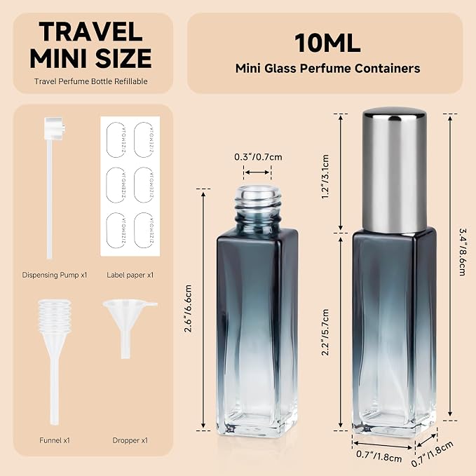 Perfume Travel Refillable Atomizer, 3 Pack 10ml Leak Proof Refillable Perfume Bottle for Air Travel, Purse and Business Trips, Glass Atomizer Sprayer for Cologne with Funnel & Pipette