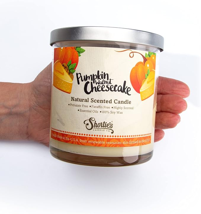 Pumpkin Walnut Cheesecake Scented Natural Soy Candle, Essential Fragrance Oils, 100% Soy, Phthalate & Paraben Free, Clean Burning, 9 Oz.