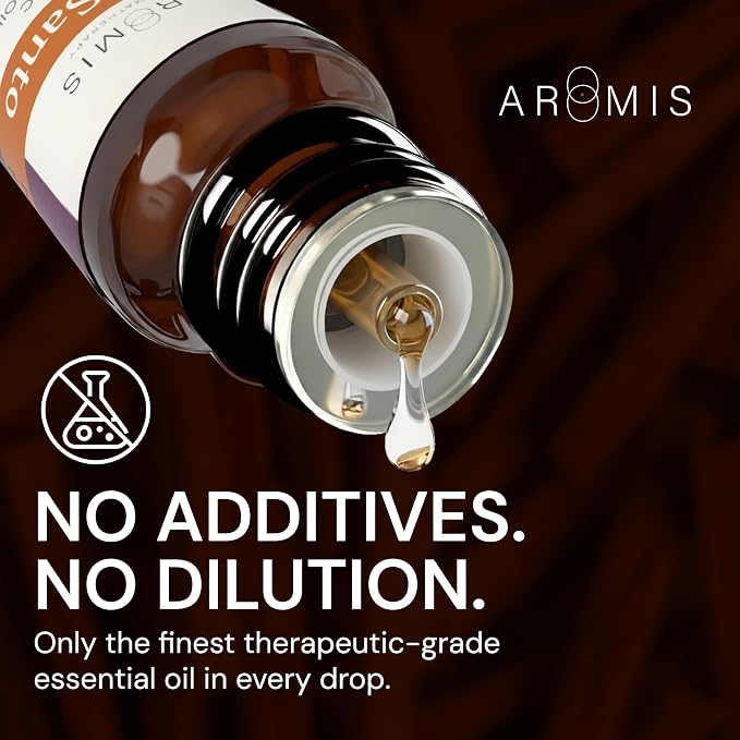ArOmis Organic Palo Santo Essential Oil - 100% Pure Therapeutic Grade 10ml (.34 Fl Oz) - Undiluted, Premium, Oils for Aromatherapy - All the Aroma None of the Smoke - Wildcrafted and Sustainable