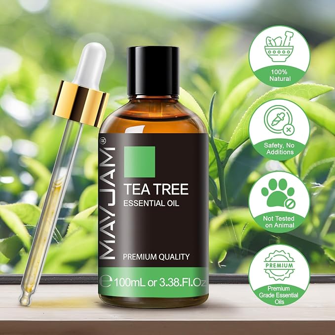Tea Tree Essential Oil for Diffuser, MAYJAM Pure Essential Oils, Huge 3.38FL.OZ Bottle, Tea Tree Oil with Glass Dropper