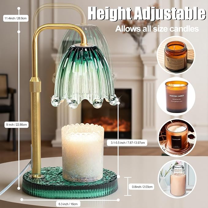 Candle Warmer Lamp with Timer - Electric Wax Melt Warmer with Adjustable Height and Dimmer for Scented Candle Wax, Home Fragrance Décor and House Warming Birthday Gifts for Women Mom