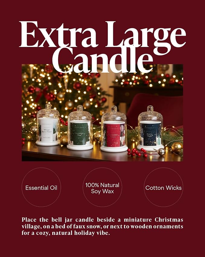 Christmas Magic Scented Candle, 10oz Natural Soy Wax Clear Bell Jar, Up to 60 Hours Long-Lasting, Clean Burn, Non Toxic Aromatherapy Candles for Home, Stocking Stuffer Holiday Gift