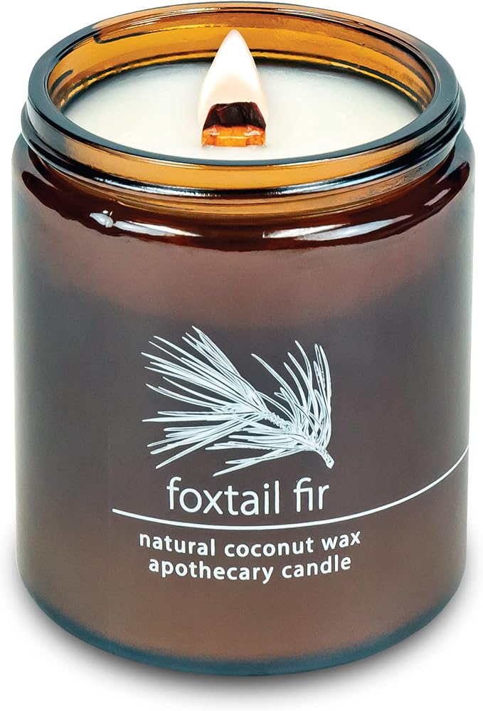 Hemlock Park Foxtail Fir Apothecary Scented Candle | Crackling Wood Wick, Botanical Fragrance & Coconut Apricot Wax | Up to 60 Hour Burn Time | 8 oz | Made in USA