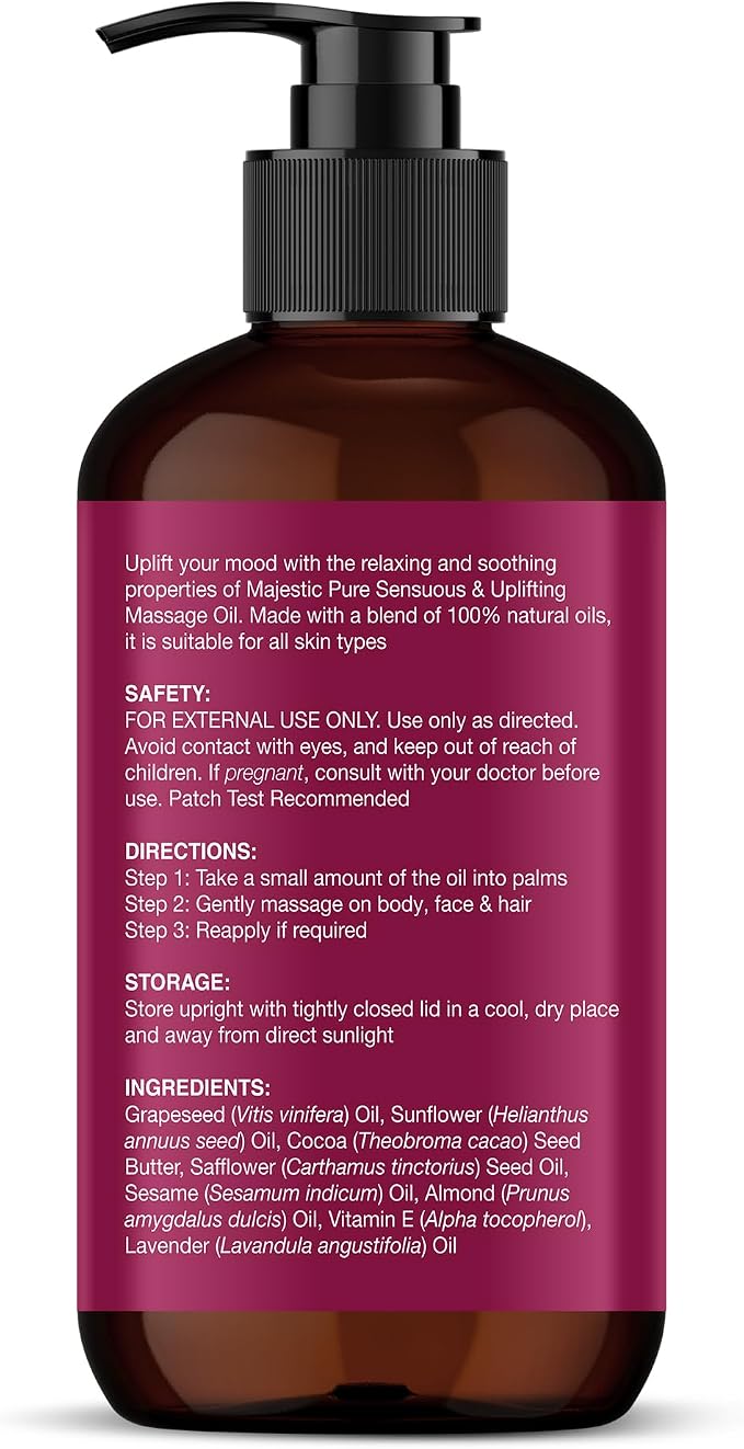 MAJESTIC PURE Cocoa Massage Oil for Massage Therapy - Refreshing, and Relaxing - Natural Oils with Cocoa Butter, Vitamin E & Lavender Oil - for All Skin Types - Men and Women Massage Lotion - 8 fl oz