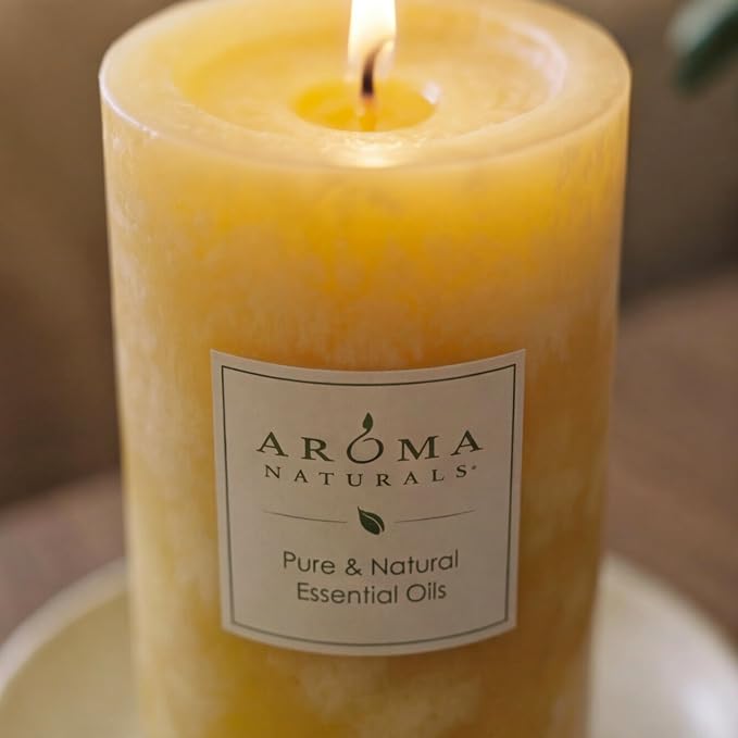 Aroma Naturals Orange and Lemongrass Essential Oil Scented Pillar Candle, Ambiance, 2.75 inch x 5 inch, Yellow