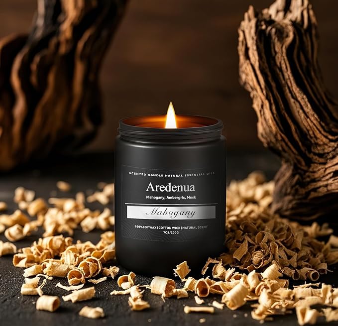 Mahogany Candle | Fathers Day Candle Gift for Dad - Aromatherapy Manly Gifts for Men - Soy Candles for Home Scented, Birthday Day Gift for Dad or Husband - 7oz Natural Soy Wax Candles
