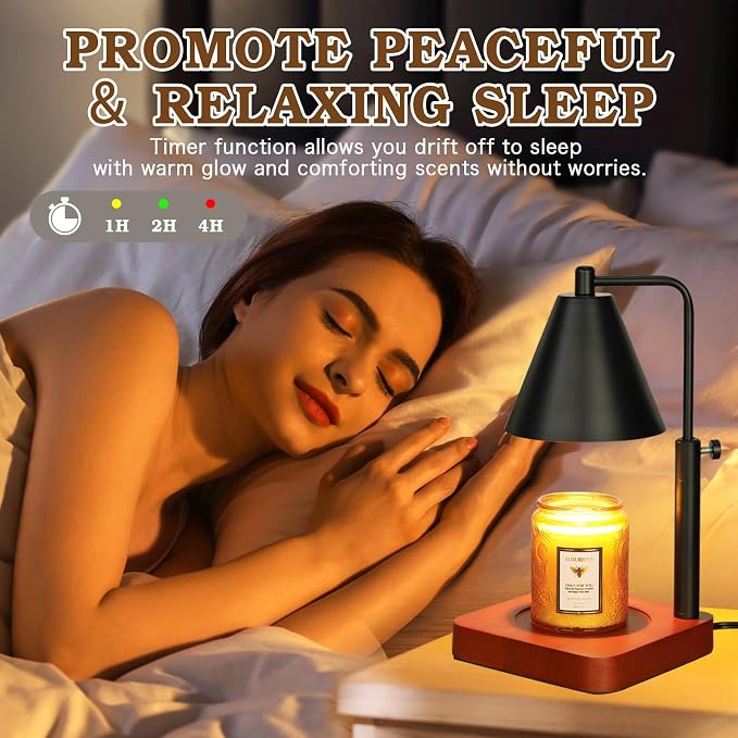 Modern Candle Warmer Lamp with Timer, Black Candle Lamp Warmer for Jar Candles, Mothers Day Birthday Gifts for Women, Dad, Men, Adjustable Metal Candle Lamp Dimmable, Vintage Home Decor, 2*35Watt Bulb