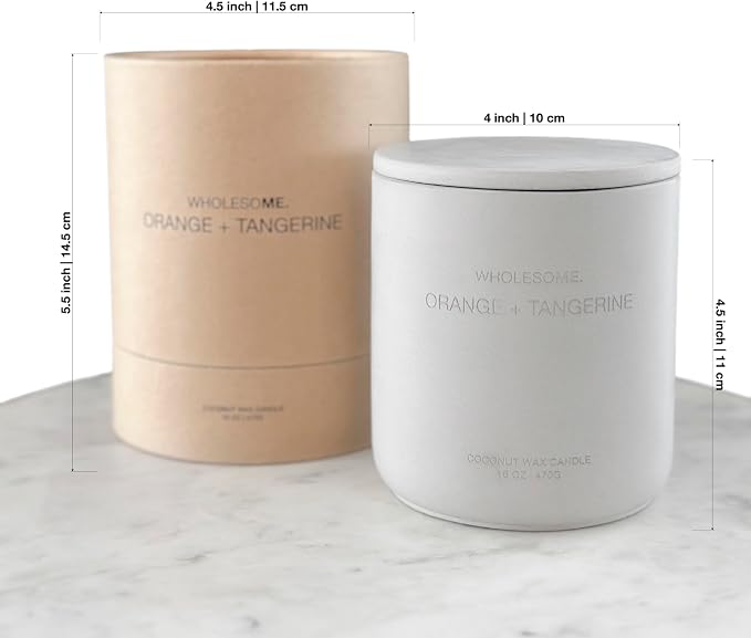 WHOLESOME. Orange Tangerine Scented Non-Toxic Candles for Home, 2 Wicks Natural Coconut Wax Candle Eco-Friendly, Luxury Aromatherapy Candles Stress Relief, 16 oz Large Concrete Jar, 90 Hours Burn