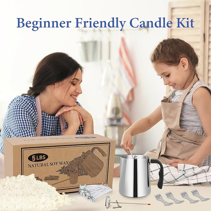 SAEUYVB Candle Making Kit Supplies, Natural Candle Wax for Candle Making - Soy Wax DIYCandle Making for Adults, Including 5lbs Soy Wax Flakes, Pouring Pot, Start Candle Kit for Adults, Beginners