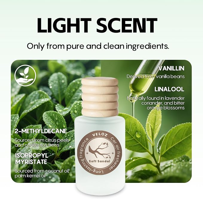 Car Air Freshener-Soft Sandal Scent Car Fresheners Long Lasting Essential Oil Car Diffuser- Cute Car Accessories for Women Interior without Methyl Carbitol&Hexylene Glycol