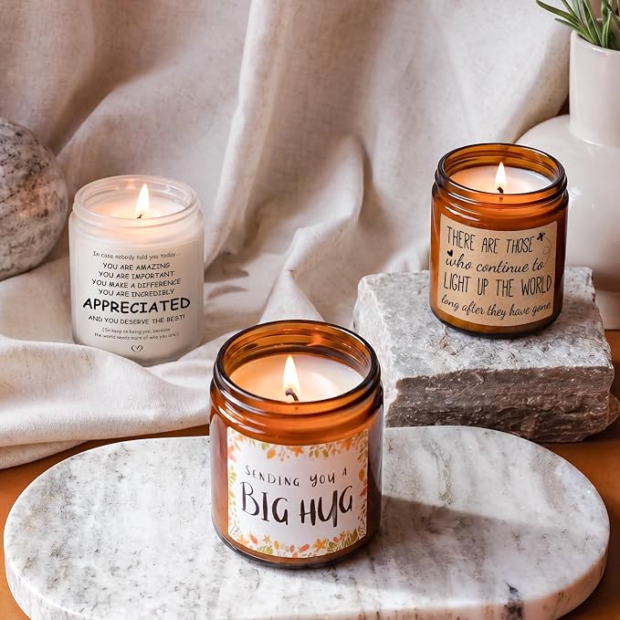 MULCHUM Lavender Scented Candle, Thinking of You Hug Gift for Friends, Relaxing Natural Soy Wax Jar Candle for Women Girlfriend Mom Sisters Stress Relief, 7oz 45 Hours Long Lasting Burn