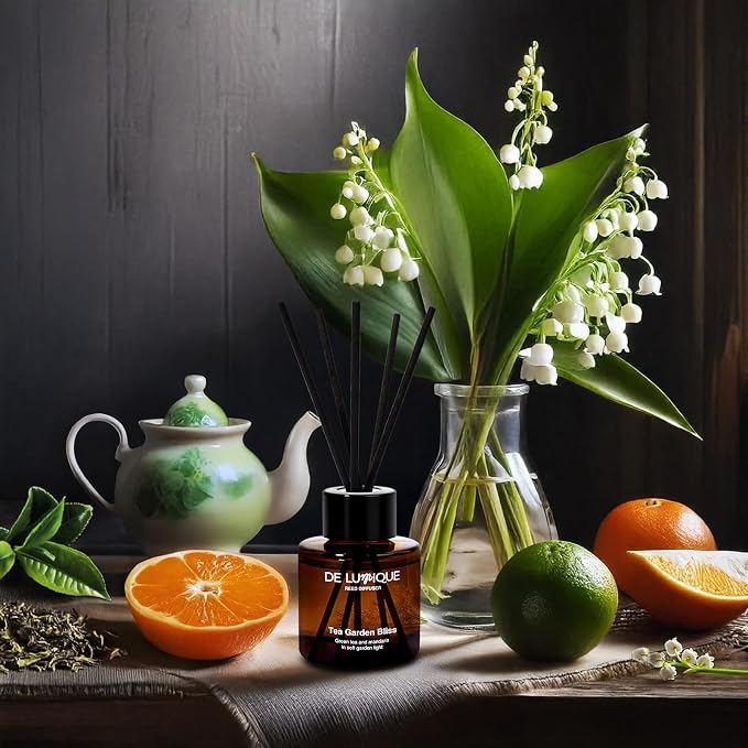 Tea Garden Bliss Scent Reed Diffuser – Aromatherapy Diffuser with Green Tea, Mandarin, Lemon & Muguet – Long-Lasting Home Fragrance for Relaxation & Serenity – 50ml