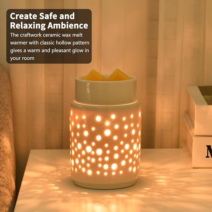 nawaza Ceramic Wax Melt Warmer,Candle Wax Warmer Night Light,2-in-1 Electric Wax Melter and Fragrance Warmer for Scented Candle Wax Burner Home Office Decor Mothers Day Birthday Gifts for Women(dot)