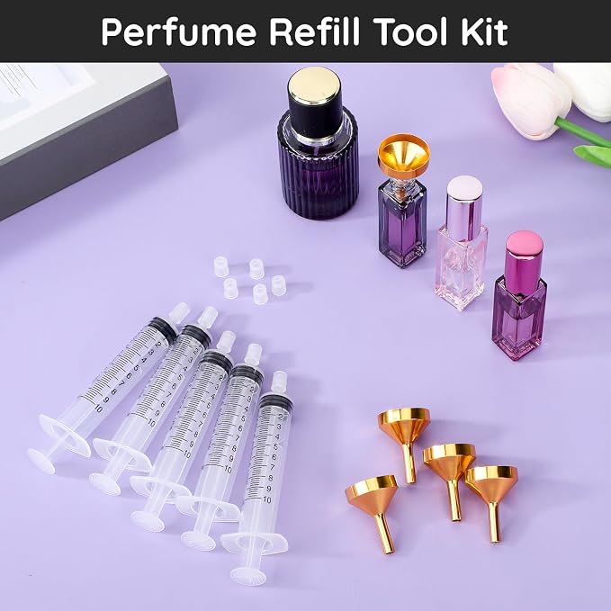 Segbeauty 10pcs Perfume Refill Tool Kit for Travel, 10ml 0.34oz Plastic Perfume Extractor Refill Tool for Cologne, 5pcs Large Funnel Perfume Dispenser Transfer Tool Set for Refillable Cologne Atomizer