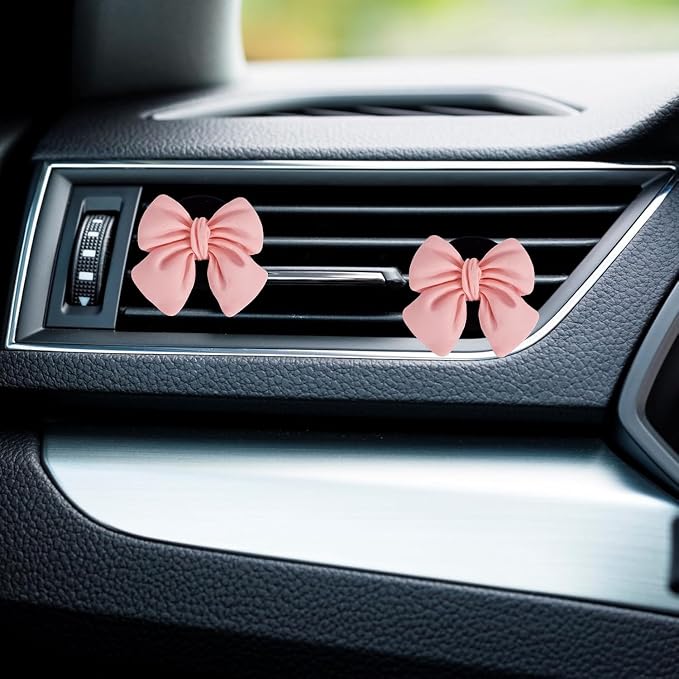 Bow Car Air Freshener Clips, 4 Pcs Cute Bow Car Air Vent Clip, Coquette Auto Air Conditioning Outlet Diffuser Perfume Clips, Interior Decoration, Auto Decor for Women Girls (Pink, 1.69in)